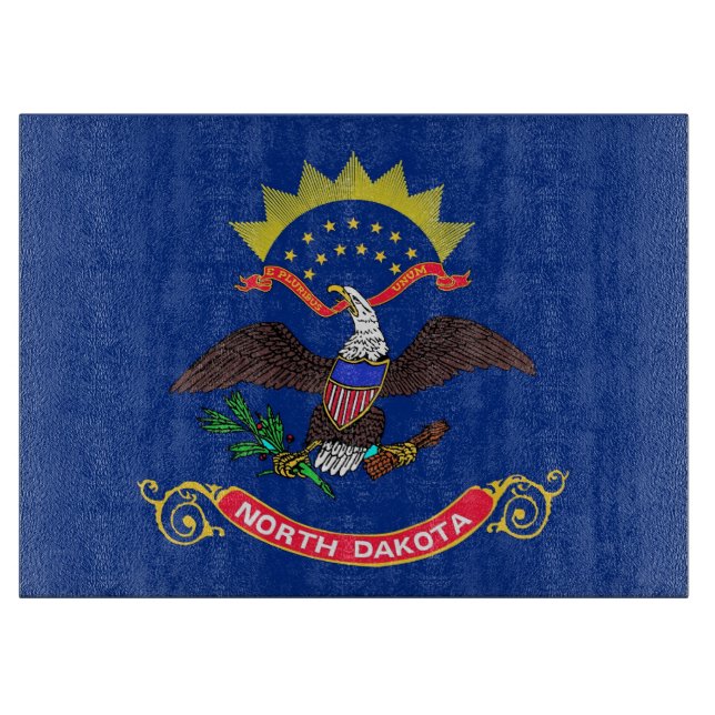 Glass cutting board with Flag of North Dakota (Front)