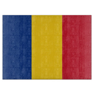 Glass cutting board with Flag of Romania