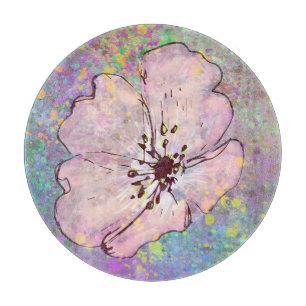 Glass Cutting Board with Paint Splatter & Flower