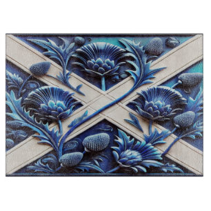 Glass cutting board with Scottish Thistles Design