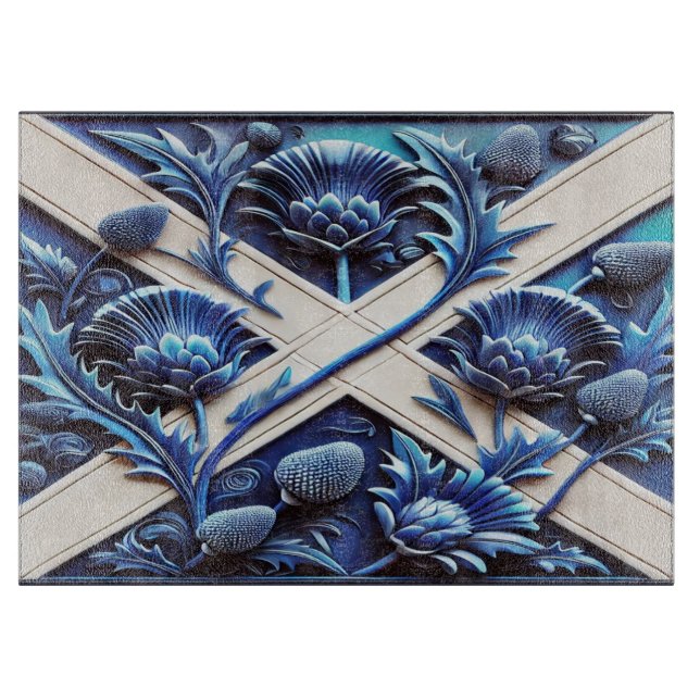 Glass cutting board with Scottish Thistles Design (Front)