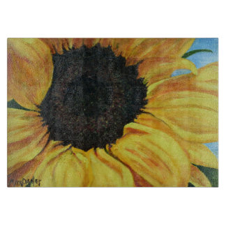 glass cutting board with sunflower