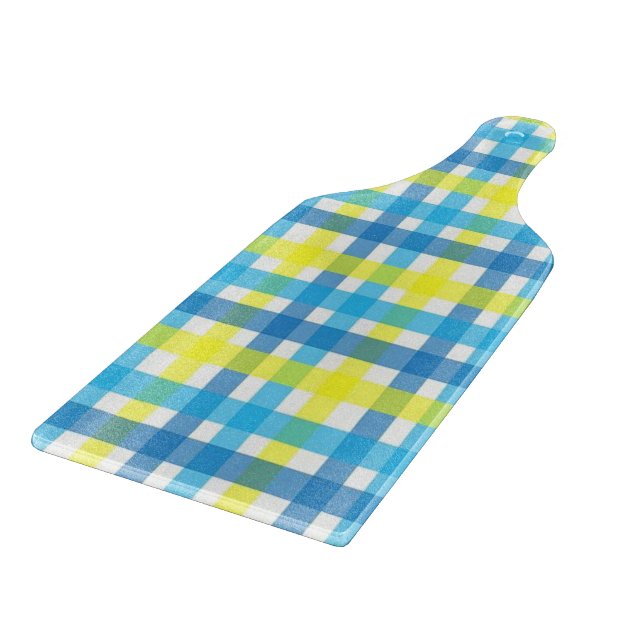 Glass Cutting Board Yellow Blue Plaid (Corner)