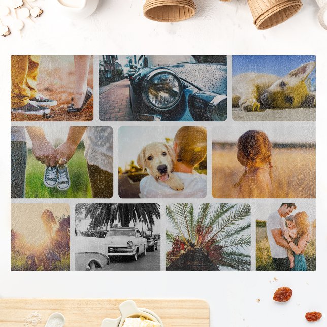 Glass Cutting Board Your 10 Photo Collage White (Creator Uploaded)