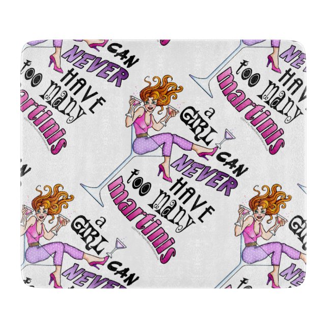 GLASS CUTTING BOARDS - TOO MANY MARTINIS (Front)