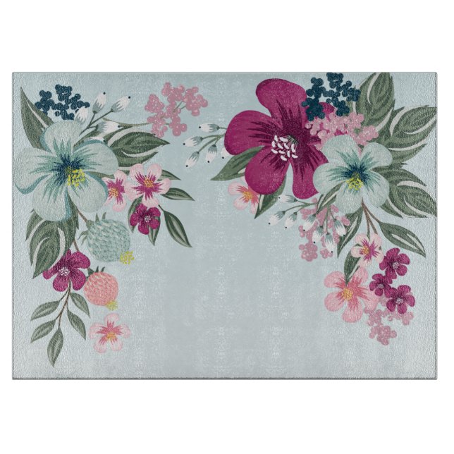 Glass Cutting Tropical Flower on Blue Ombre Cutting Board (Front)