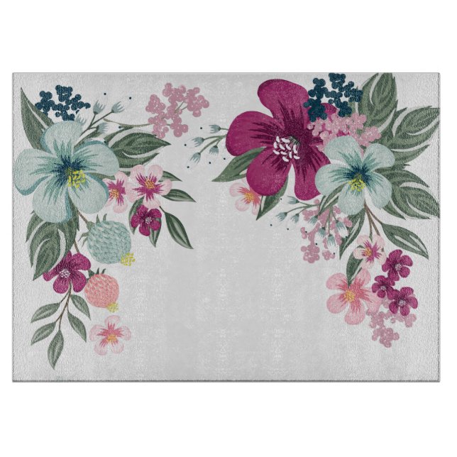 Glass Cutting Tropical Flower on White Cutting Board (Front)