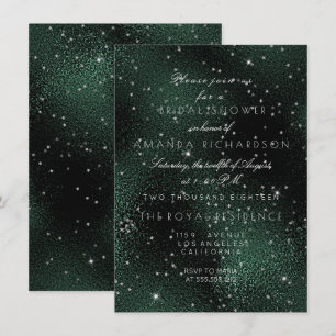 Glass Deep Green Silver Stars Bridal Bachelorette Invitation