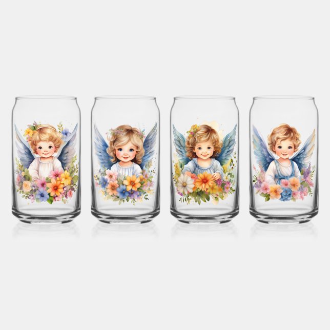 Glass Drinkware Set 4 Pcs Little Angels (Front)