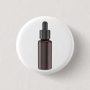 Glass dropper bottle with pipette 3 cm round badge