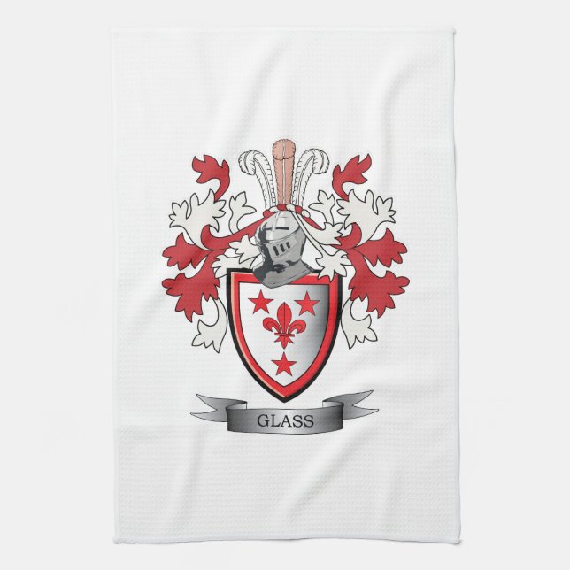 Glass Family Crest Coat of Arms Tea Towel (Vertical)