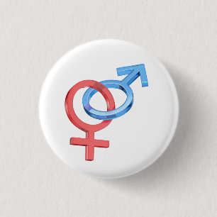 Glass female and male gender signs 3 cm round badge