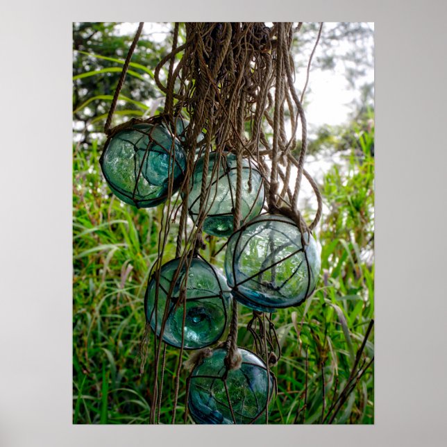 Glass Fishing Floats Hanging in Rope Netting Poster (Front)