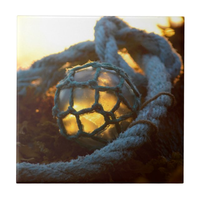 Glass float glows at sunset, Alaska Tile (Front)