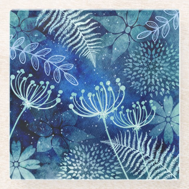 Glass floral blue coaster (Front)