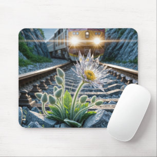 Glass Flower Growing In Railroad Tracks Mouse Mat