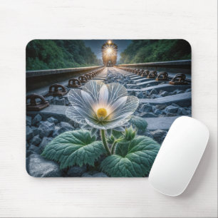 Glass Flower In Railroad Tracks Mouse Mat