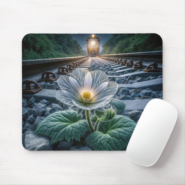 Glass Flower In Railroad Tracks Mouse Mat (With Mouse)