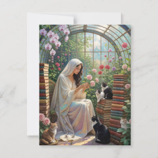 Glass Garden House - Orchids, Roses & Bookish Cats Postcard