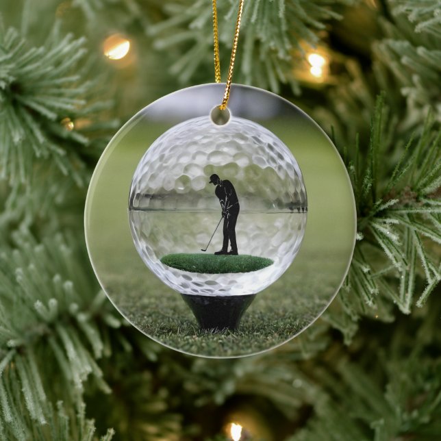 Glass Golf Ball With Golf Player Inside, Ceramic Tree Decoration (Tree)