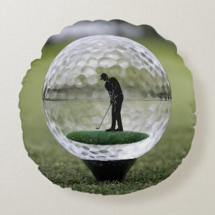 Glass Golf Ball With Golf Player Inside, Round Cushion