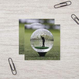 Glass Golf Ball With Golf Player Inside, Square Business Card