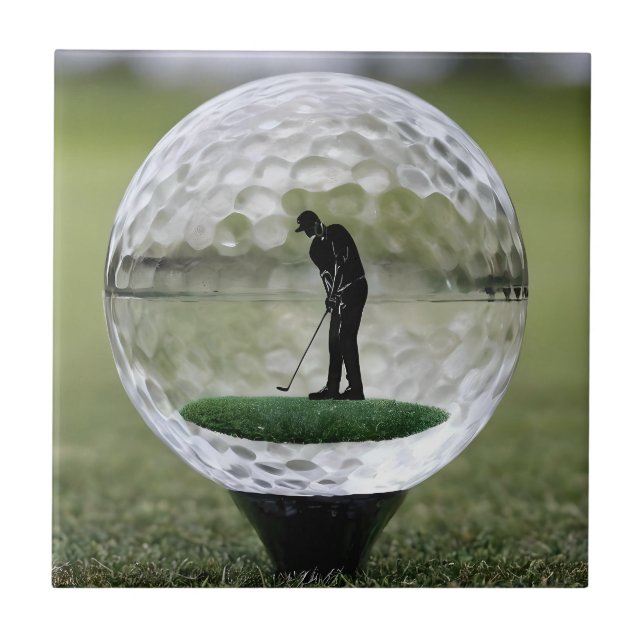 Glass Golf Ball With Golf Player Inside, Tile (Front)