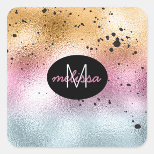 Glass Gradient and Splatter Monogram Pink ID444 Square Sticker