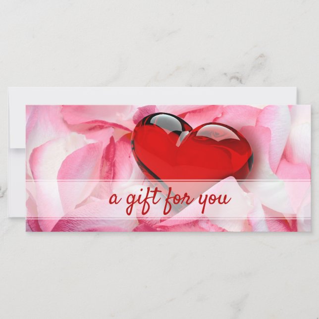Glass Heart Valentine's Day Rose Petals Gift Card (Front)