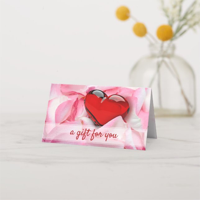 Glass Heart Valentine's Day Rose Petals Gift Card (Front)