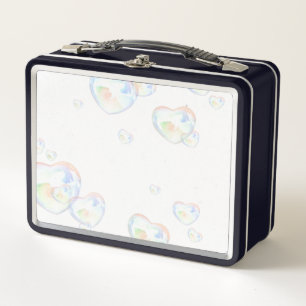 Glass Hearts on White Metal Lunch Box