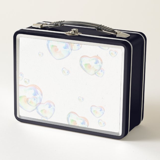 Glass Hearts on White Metal Lunch Box (Front)
