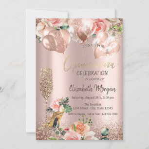Glass,High Heels,Roses,Balloons Quinceañera Invitation