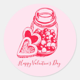 Glass Jar Of Valentines Candy And Heart Cookies Classic Round Sticker