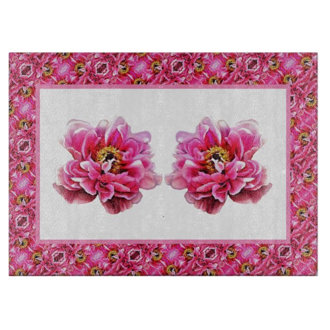 Glass Kitchen Cutting Board PInk Peony (Front)