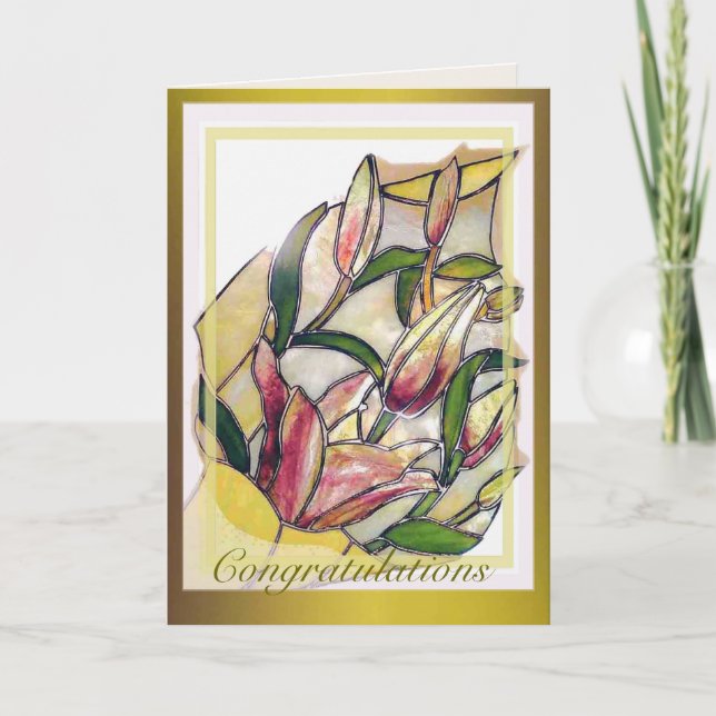 Glass Lily Bouquet Congratulations Card (Front)
