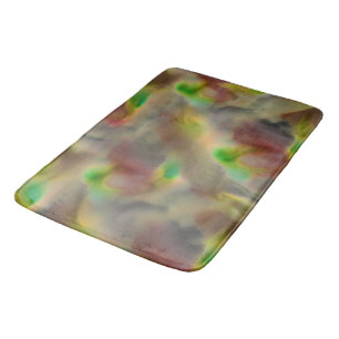 Glass look in red and lime green on shades of gray bath mat