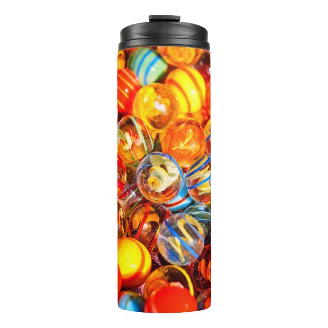 Glass marble colourful playing marbles old school thermal tumbler (Front)