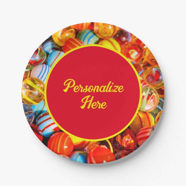 Glass marbles colourful paper plate (Front)