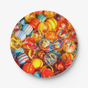 Glass marbles colourful paper plate