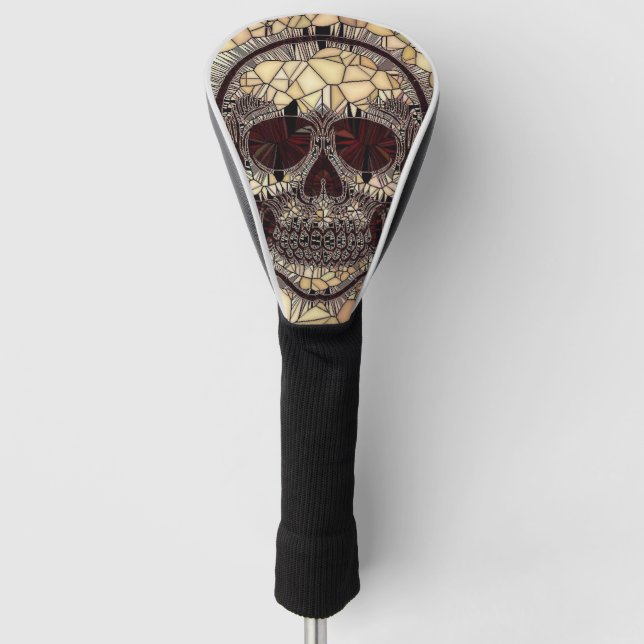 Glass Mosaic Skull,beige Golf Head Cover (Front)