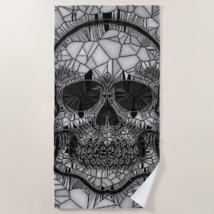 Glass Mosaic Skull, black white Beach Towel