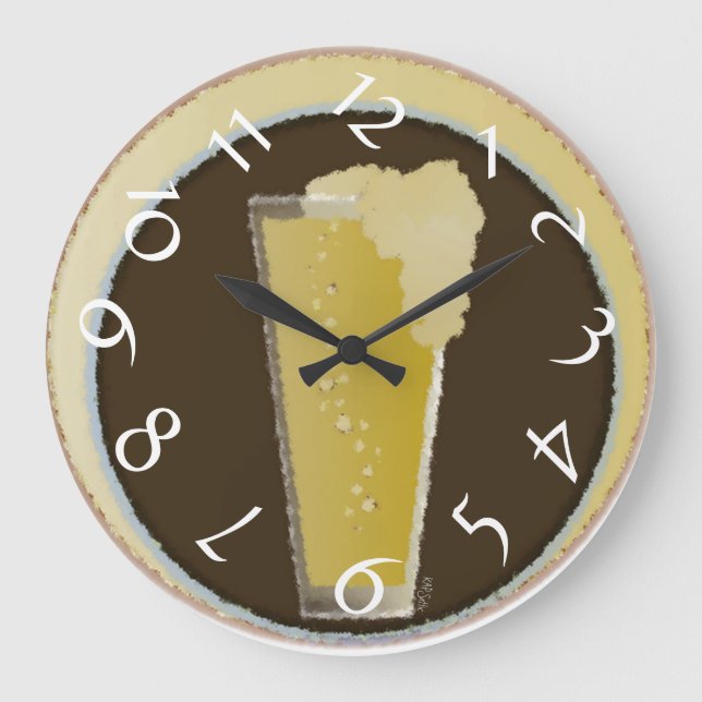 Glass of Beer Digital Art Jumbled Numbers Large Clock (Front)