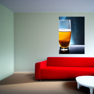 Glass of beer on a table in space AI Art Poster