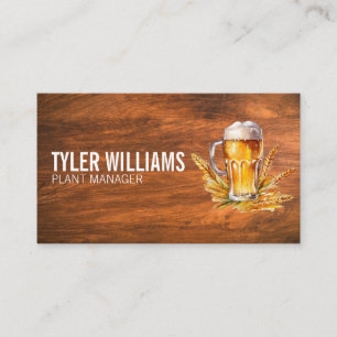Glass of Beer   Wheat   Wood Background Business Card