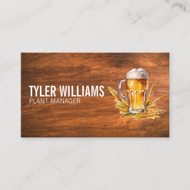 Glass of Beer | Wheat | Wood Background Business Card (Front)