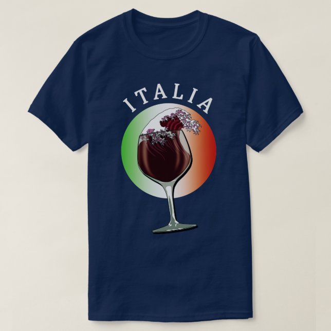 Glass of Italian Wine and Flag of Italy Italia T-Shirt (Design Front)