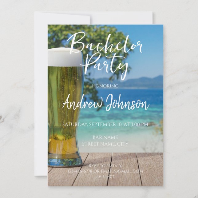 Glass of light beer on beach invitation (Front)