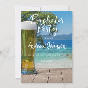 Glass of light beer on beach invitation