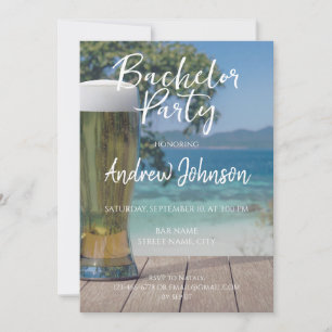 Glass of light beer on beach invitation
